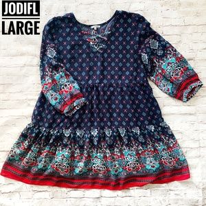 JODIFL Boho Chic Navy Printed Dress